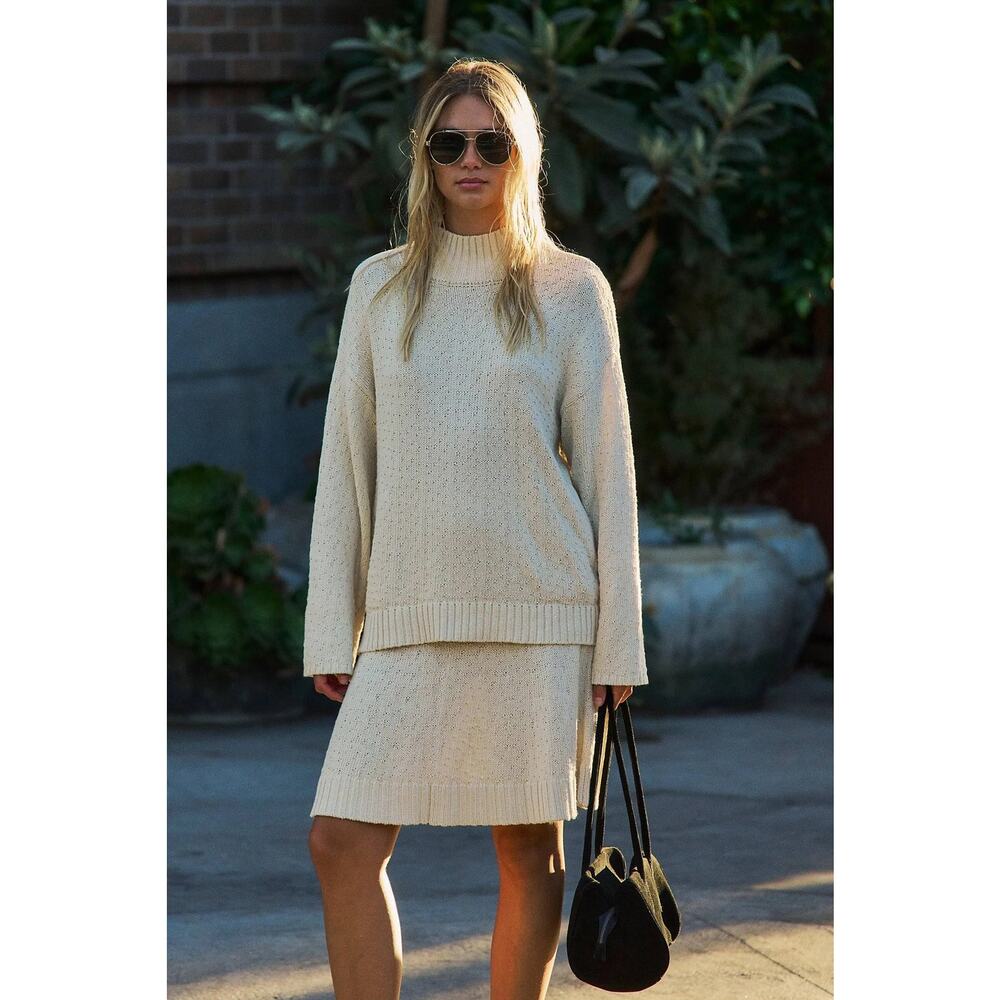 Free People Free-Est Asher Knit Sweater Skirt Set Cream White Large NWT - Picture 3 of 6
